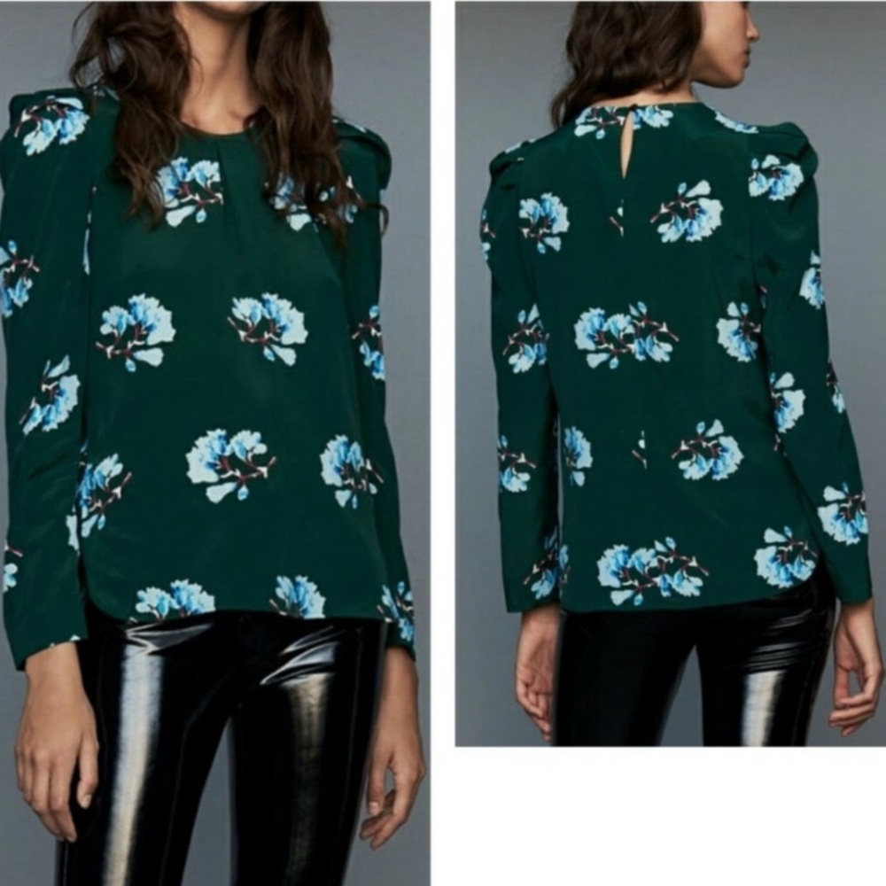 Maje Lukoise Silk Blend Floral Pleated Long Sleeve Blouse Size 2 (Medium)